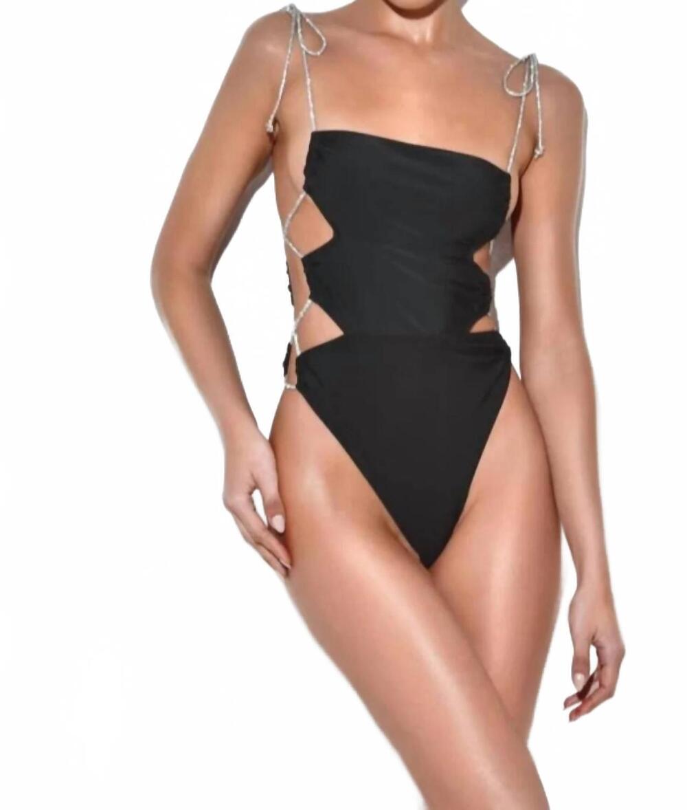 NEW MISS CIRCLE beverly crystal lace up swimsuit in black